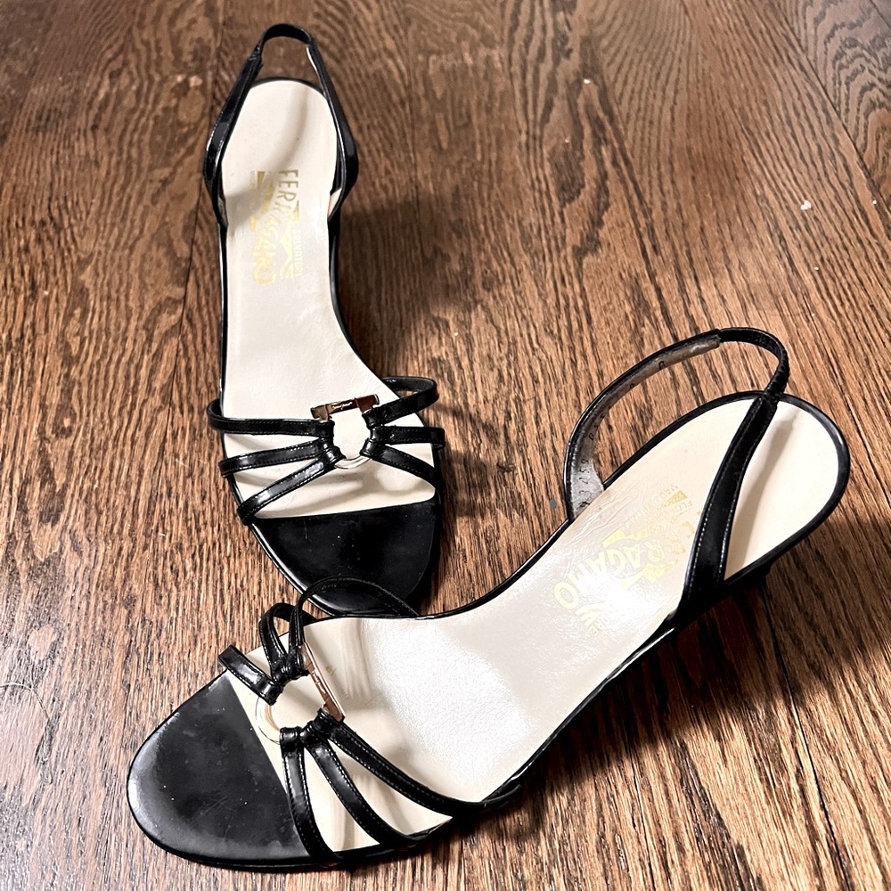 Ferragamo black open toe heels